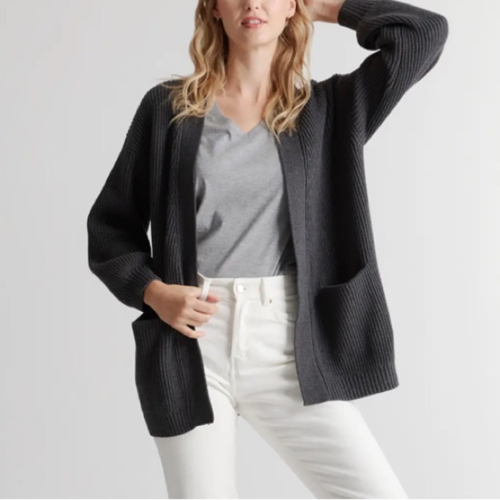 NWT Black Quince Organic Cotton Oversized open Cardigan Sweater Small